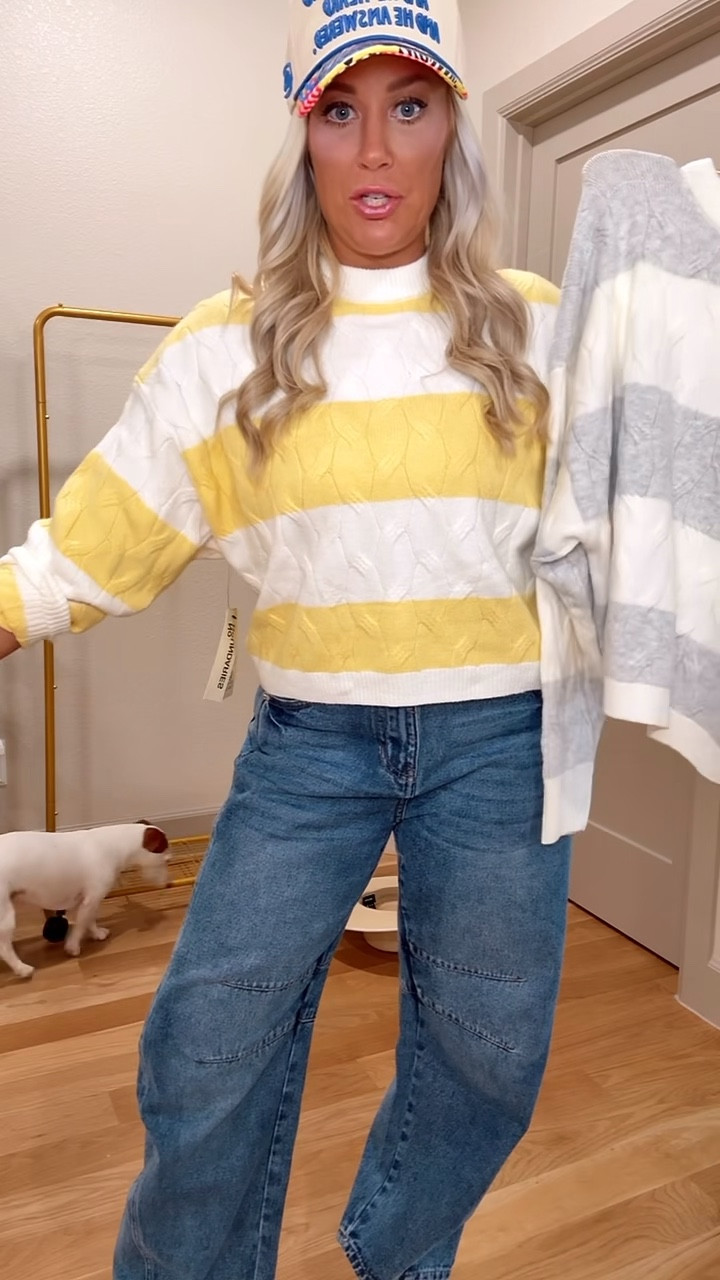 The softest striped sweater for spring in these new colors! Yellow/ small, grey/medium Amazon barrel jeans - size 6

#LTKSeasonal #LTKgrwm #LTKootd