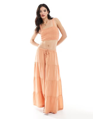 Rhythm villa tiered maxi beach skirt co-rd in peach | ASOS (Global)