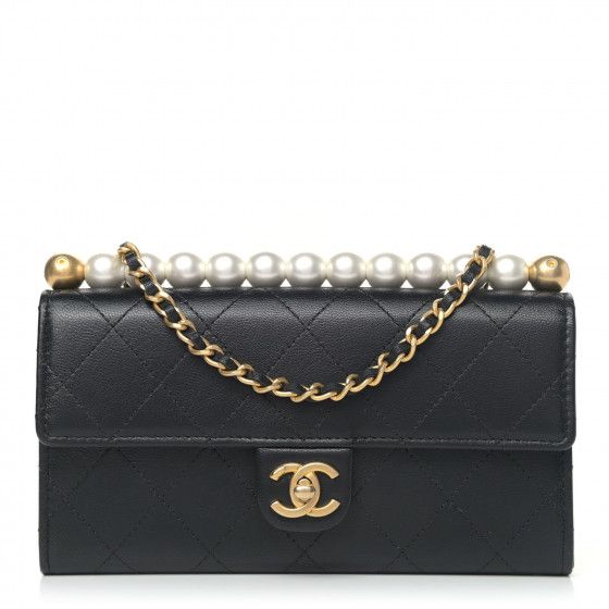 CHANEL Goatskin Quilted Chic Pearls Clutch With Chain Black | Fashionphile