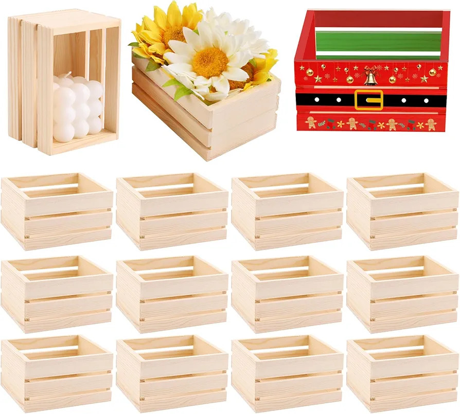 GRETJOB 12PCS 5" Wooden Crates, Nesting Rustic Wood Storage Boxes Set, Farmhouse Decorative DIY C... | Amazon (US)