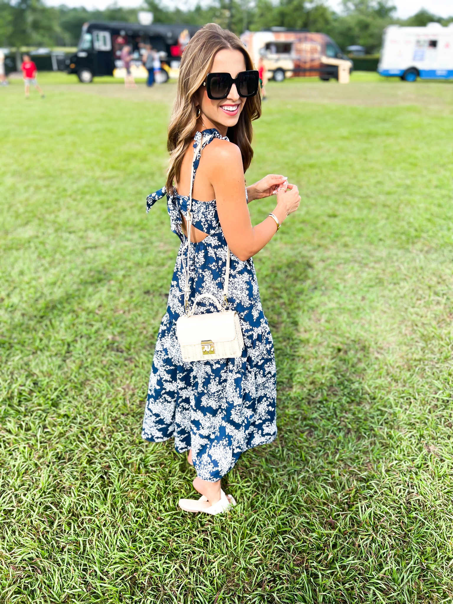 Tie-back maxi dress. Abercrombie poplin maxi dress (XXSP). Blue and white maxi dress. Target cream slide sandals (TTS). Baby shower dress. Summer dress. Wedding shower dress. Resort wear. Vacation dress. Gucci sunglasses. 

#LTKtravel #LTKbaby #LTKwedding
