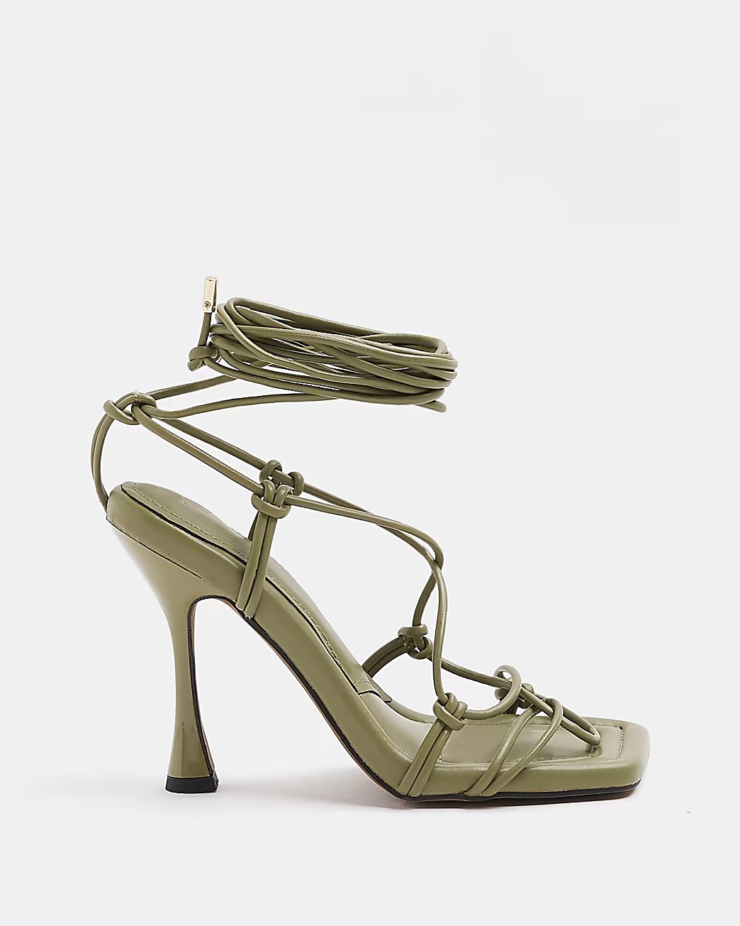 Khaki strappy heeled sandals | River Island (US)