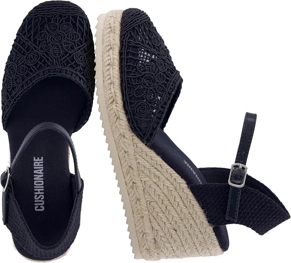 CUSHIONAIRE Flora Platform Espadrilles for Women, Dressy Wedge Closed Toe Sandals with Ankle Stra... | Amazon (US)