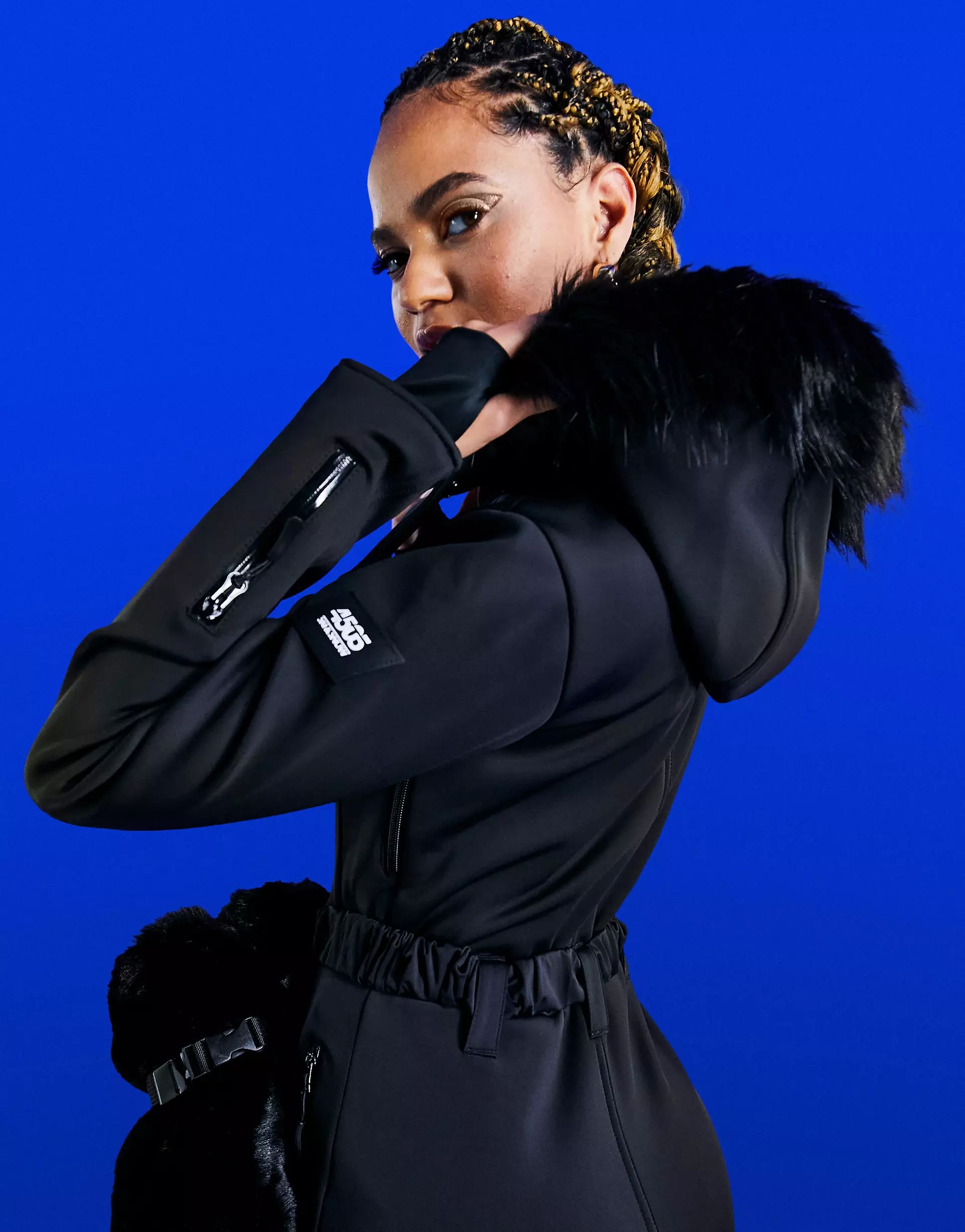 ASOS 4505 ski fitted belted ski suit with fur faux hood | ASOS (Global)