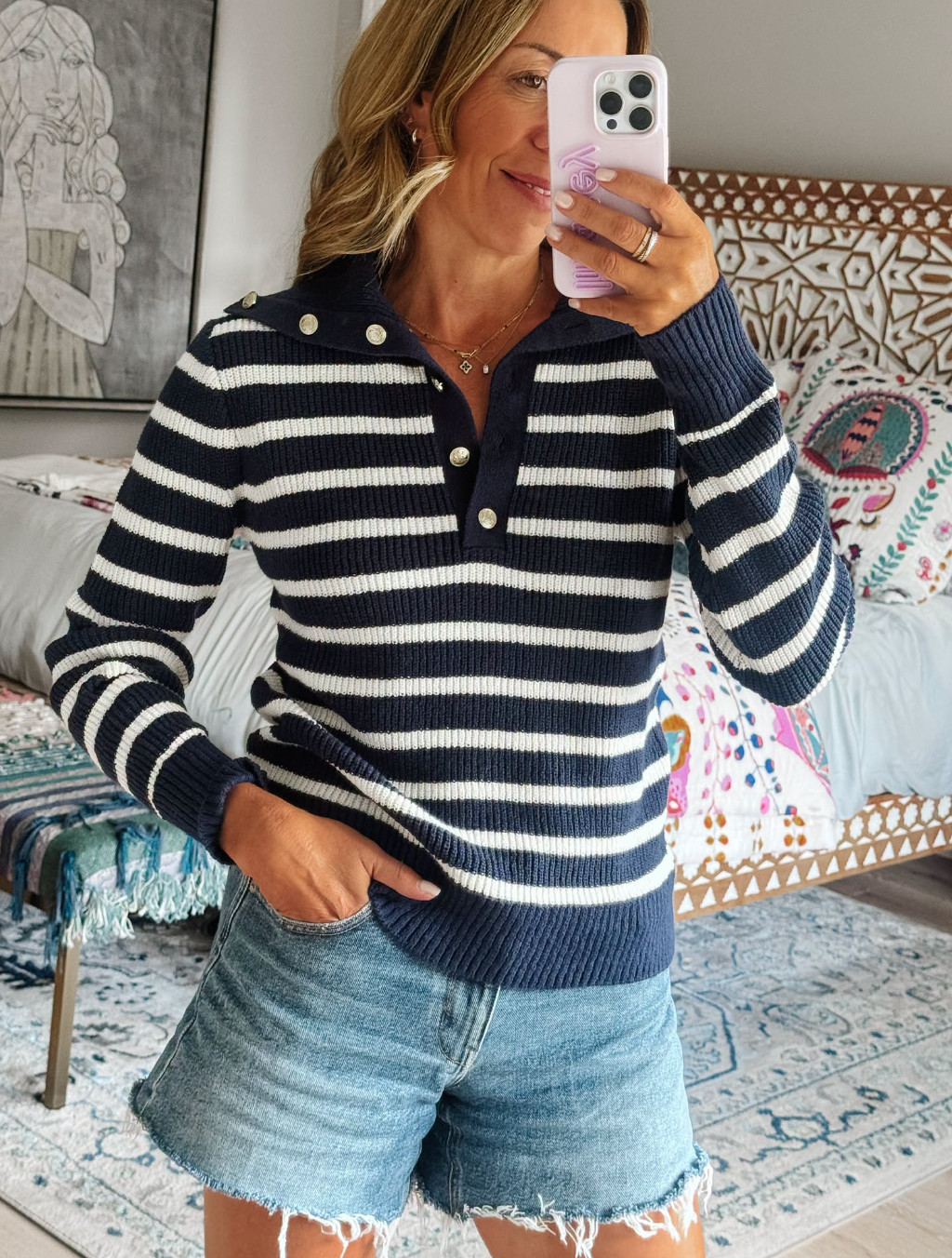 I never met a stripe I didn't like! And this one takes the cake. The gold button details are 👌👌👌 

 #LTKgrwm #LTKootd #LTKmomlife
