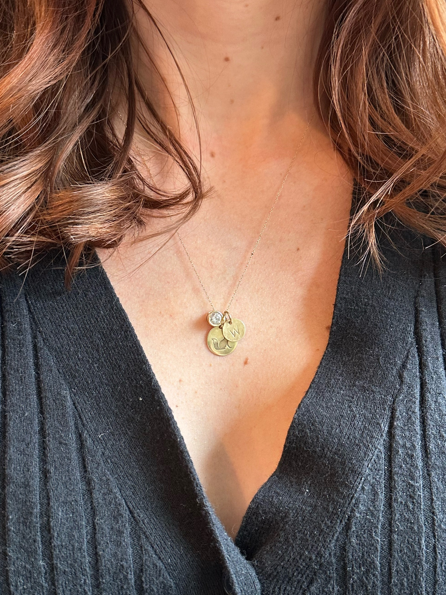 “W” pendant : Hammered 3/8” 

Fox Pendant : Chain #1 - 16”
.5” pendant 