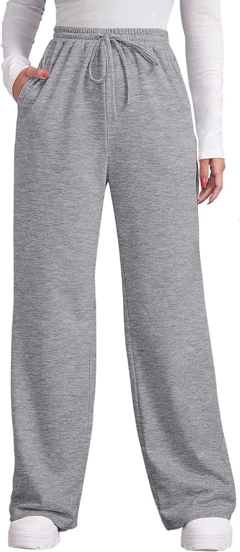 OFEEFAN Womens Fall Pants with Pockets Winter Elastic Waist Sweatpants Wide Leg Drawstring Pants ... | Amazon (US)