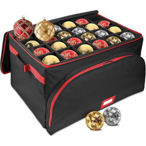 HOLDN’ STORAGE Premium Christmas Ornament Storage Box – Holds up to 72 4” Ornaments, Durable 600D Fabric, Adjustable Dividers, 3 Removable Trays – Metal Frame – Black | Amazon (US)