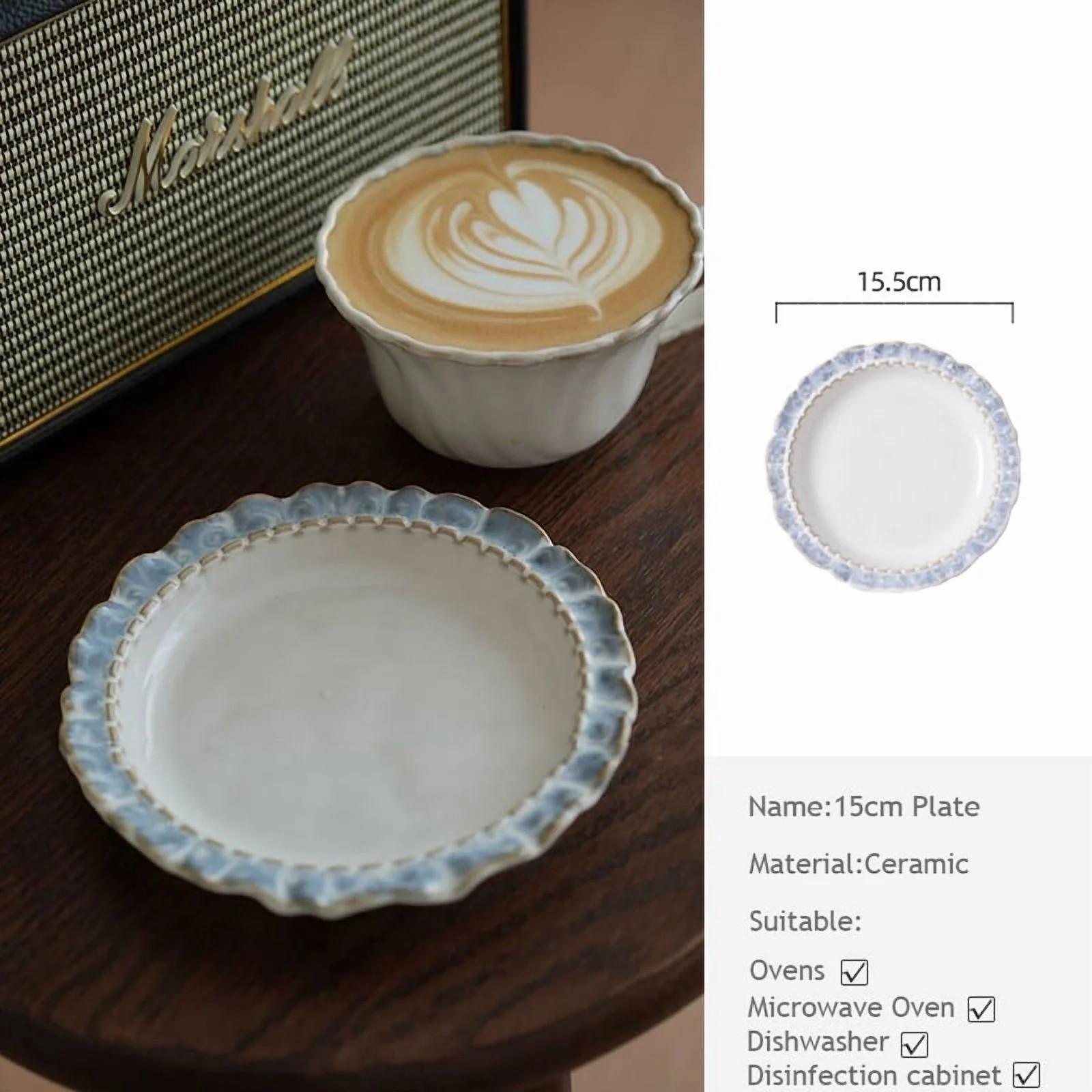 European-Style Court Ceramic Lace Staple Plate, Simple Blue Breakfast Mug, Underglaze Coffee Mug,... | Walmart (US)