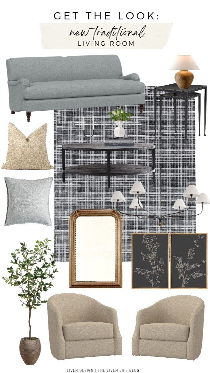 New traditional style home decor. Living room. Navy rug. Modern traditional. Throw pillows. Coffee table. Side table. Shade chandelier. Ceramic lamp. 

#LTKSeasonal #LTKHome #LTKSaleAlert