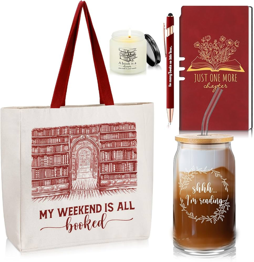 Set of 5 Book Lovers Gifts Teacher Appreciation Include 16oz Drinking Glass with Lid Straw Scente... | Amazon (US)