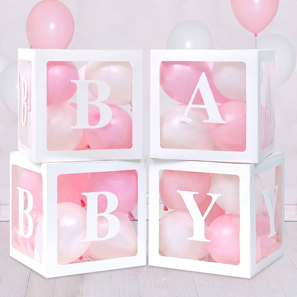 RUBFAC Baby Boxes for Baby Shower Decoration with 8 Letters and 36 Balloons 4pcs Clear Balloon Bo... | Amazon (US)