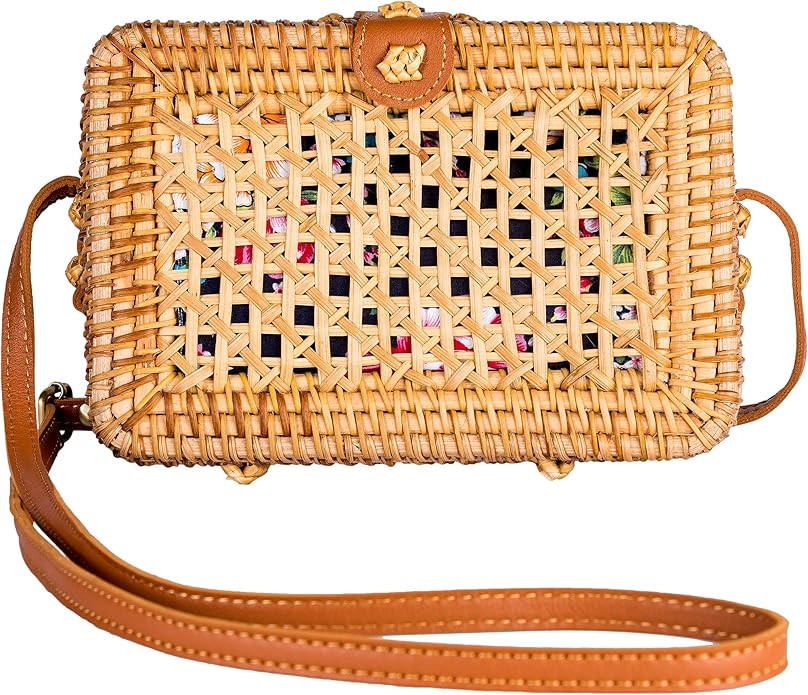 Retro Straw Bag Boho Vintage Rectangular Crossbody Purse Rattan Hand Woven For Women Shoulder Cro... | Amazon (US)