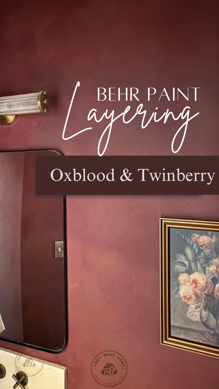 Layering paint tones instead of choosing just one gives walls so much depth 🤍 This rich burgundy look uses Behr Oxblood and Twinberry to create a warm, aged finish that feels classic, moody, and softly romantic. Perfect for cottage bathrooms, powder rooms, or anywhere you want drama without feeling heavy. 

 #LTKValentine #LTKselfcare #LTKstorytime