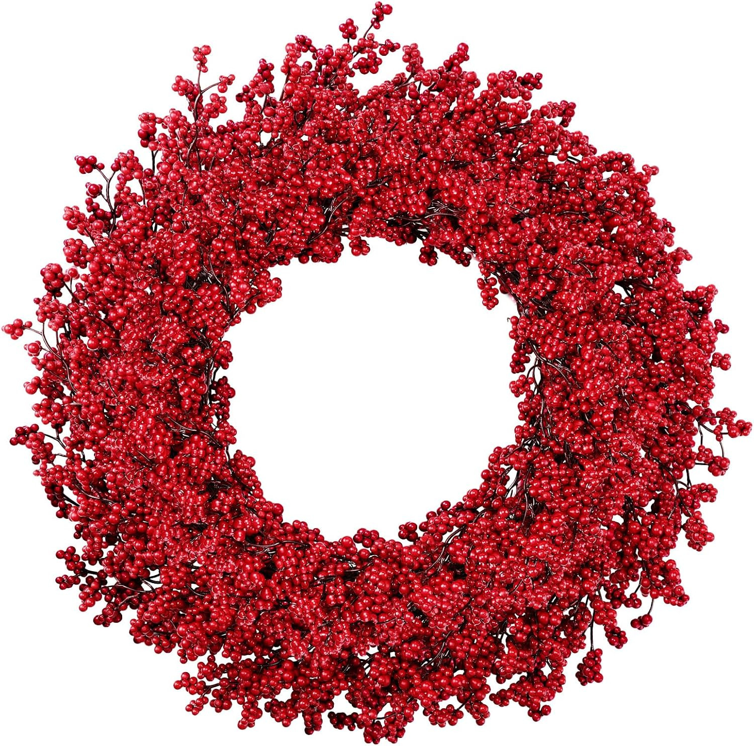 Lyrow 22 Inches Christmas Red Berry Wreath for Front Door Large Artificial Wreath Winter Faux Decorative Farmhouse Wreath for Xmas Holiday Outdoor Indoor Window Wall Fireplace Decorations | Amazon (US)