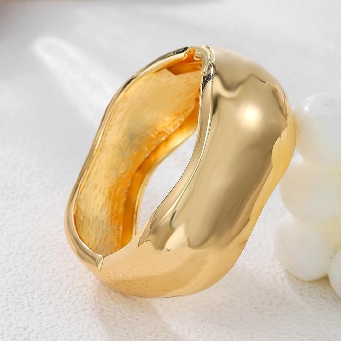 Chunky Gold/Silver Gold Cuff Bangle Bracelets for Women Trendy Hinged Cuff Open Wide Chunky Gold ... | Amazon (US)