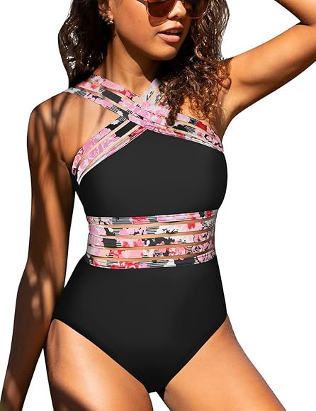 Hilor Women's One Piece Swimwear Front Crossover Swimsuits Hollow Bathing Suits Monokinis | Amazon (US)