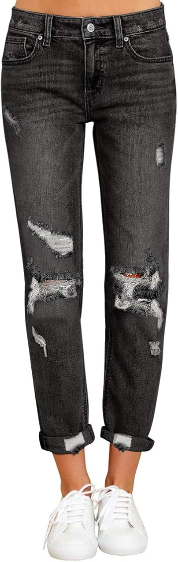 Vetinee Women's High Rise Destroyed Boyfriend Jeans Washed Distressed Ripped Denim Pants | Amazon (US)