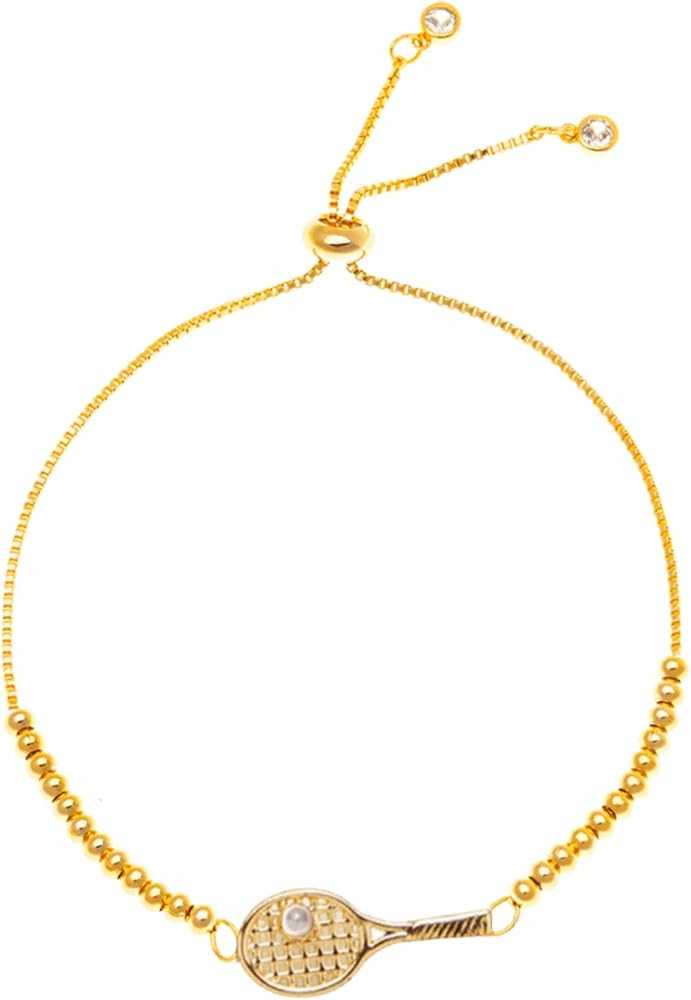 Gold Ball Beaded Slider Tennis Racket Bracelet – Adjustable Tennis Bracelet for Women, Stylish ... | Amazon (US)