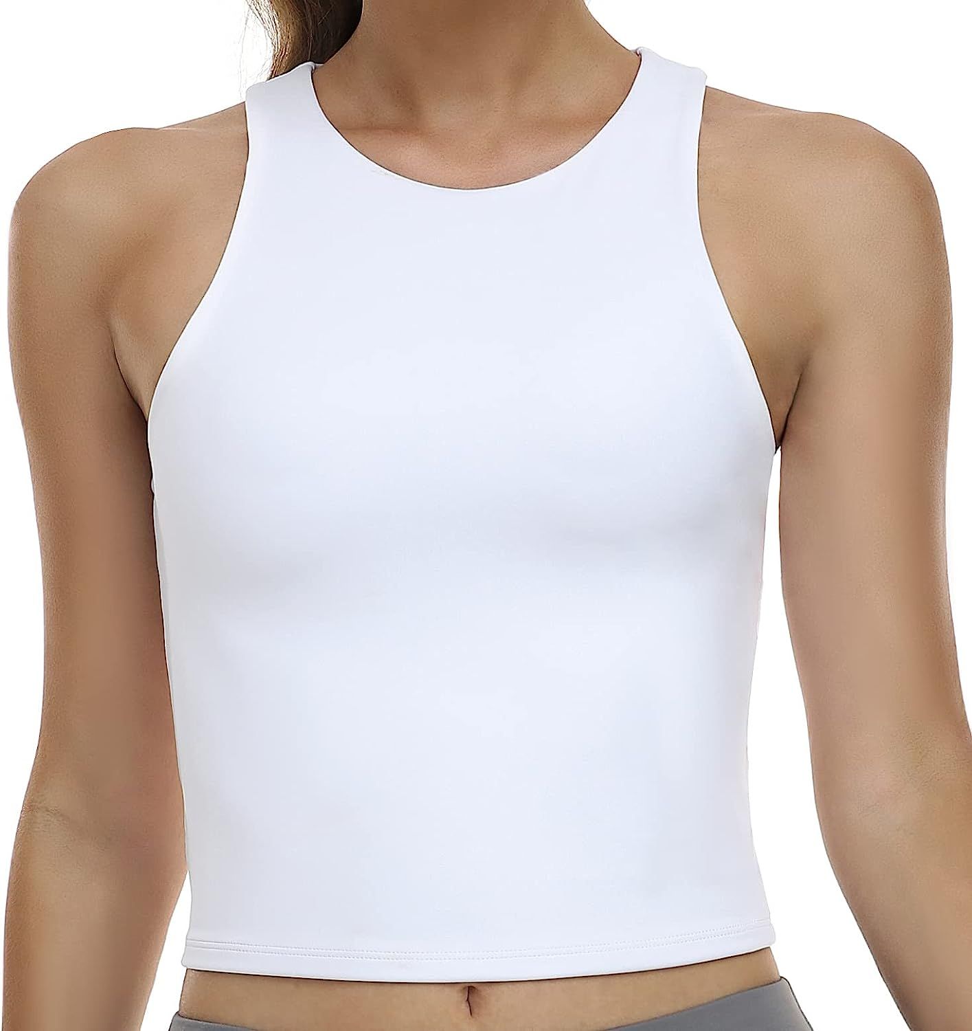 Colorfulkoala Women's Summer Tank Tops Body Contour Sleeveless Crop Double Lined Yoga Shirts | Amazon (US)