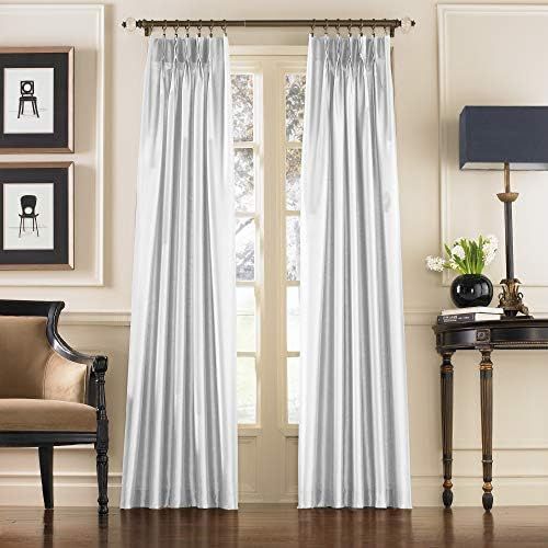 Marquee Faux Silk Pinch Pleat/Back Tab Lined Curtain Panel, 144-inch, White | Amazon (US)