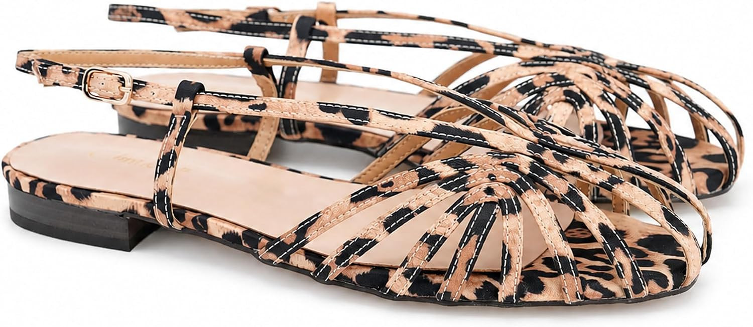 Square Toe Slingback Flat Sandals for Women Low heel Ankle Buckle Strap Sandals Slip on Slides Summer Casual Slipper Shoes | Amazon (US)