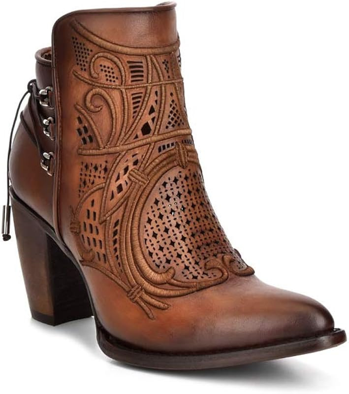 Cuadra Women's Bootie in Genuine Leather with Embroidery and Zipper Brown | Amazon (US)