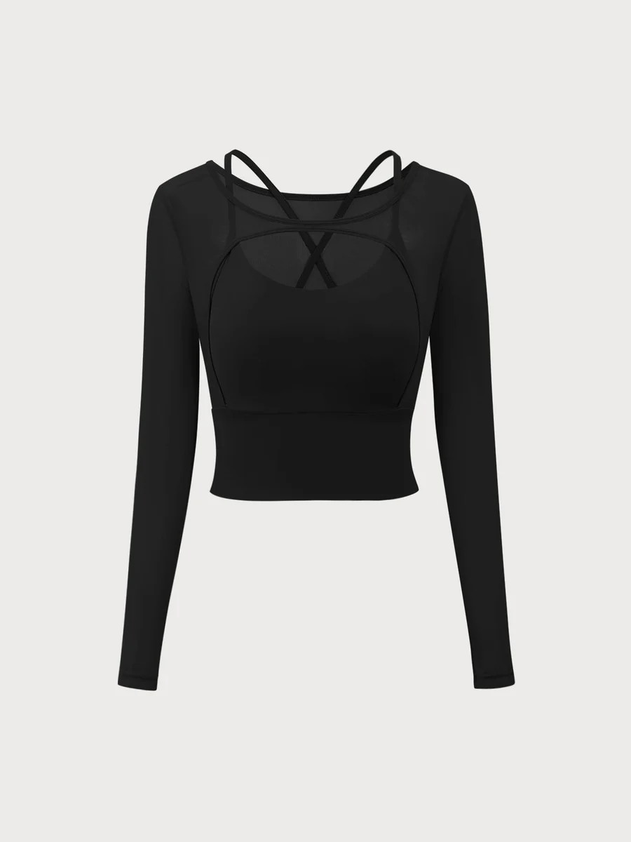 Black Cut Out Long Sleeve Top & Reviews -Black- Sustainable Yoga Tops | BERLOOK | BERLOOK