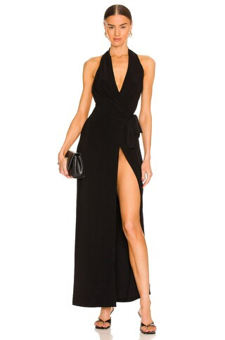Norma Kamali Halter Wrap Straight Gown in Black from Revolve.com | Revolve Clothing (Global)