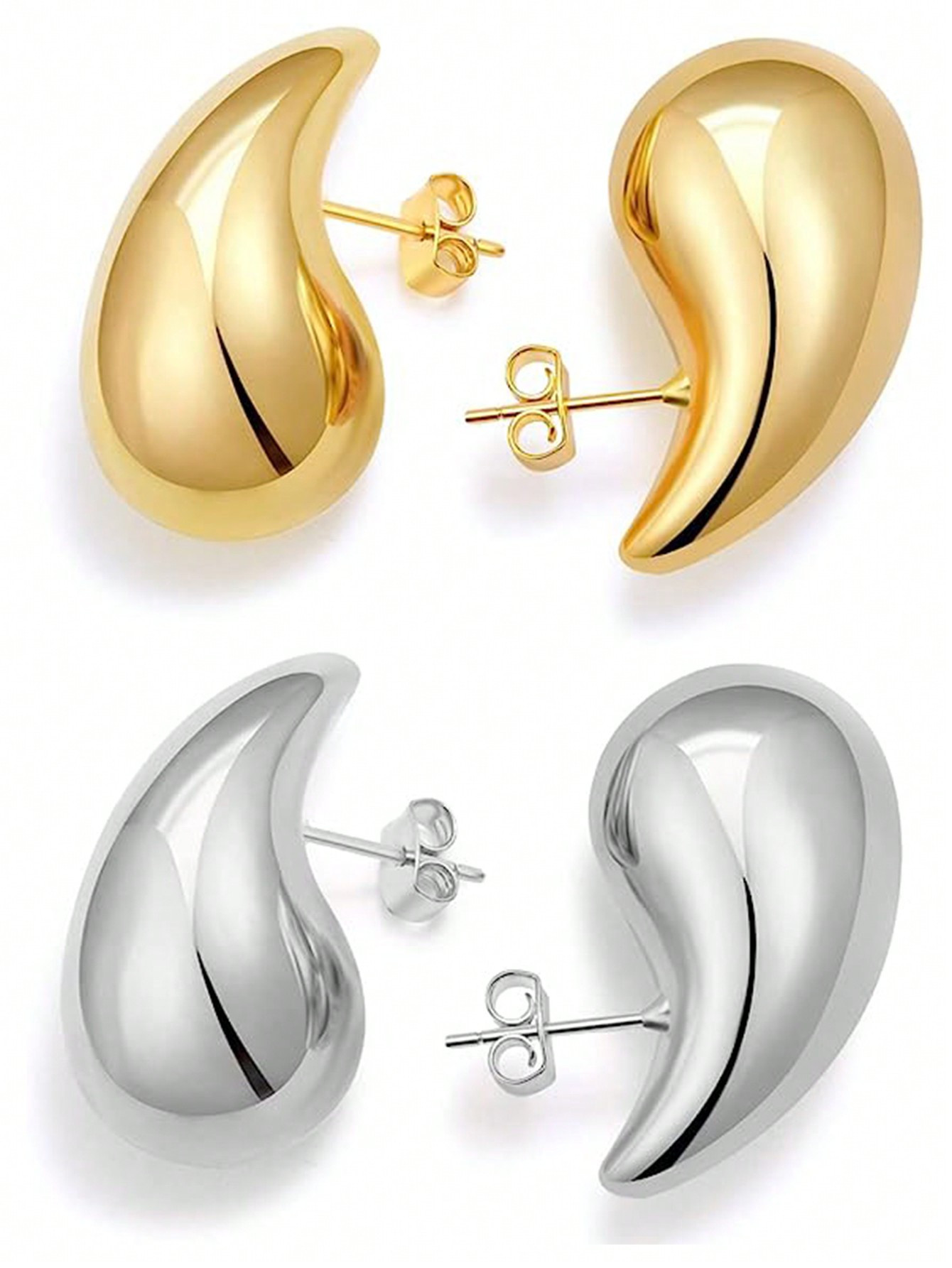 4 Piezas Aretes Grandes De Lágrima De Estilo Barroco De Acero Inoxidable De Moda Bohemia, Adecua... | SHEIN