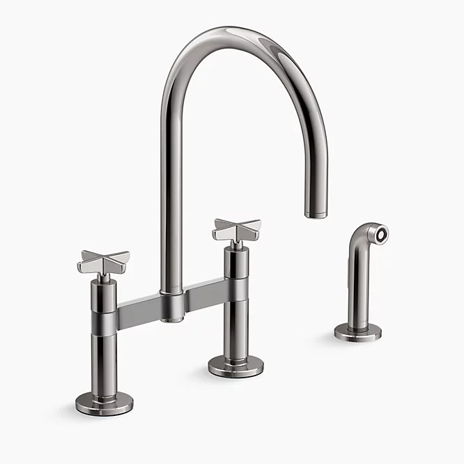 Two-hole bridge kitchen sink faucet with side sprayer | Kohler