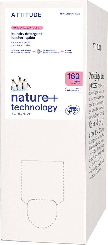 ATTITUDE Liquid Laundry Detergent Refill, EWG Verified, HE Compatible, Plant-Based & Vegan, Natur... | Amazon (US)