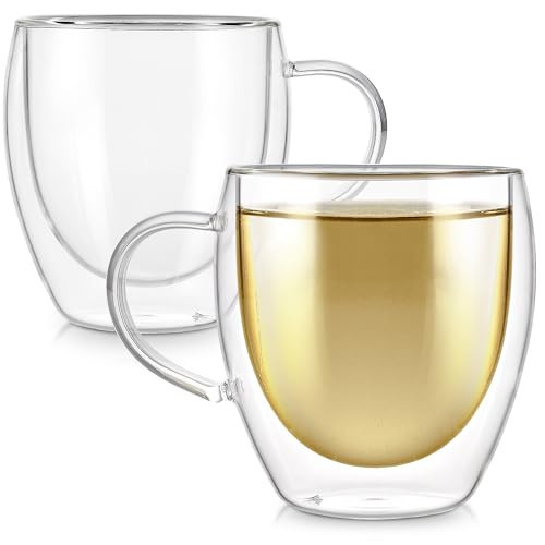 Teabloom Lead-Free Double Walled Cups – Set of 2 Insulated Glass Cups for Tea, Coffee, Espresso, and More – 8 oz / 250 ml – Clarity Collection | Amazon (US)
