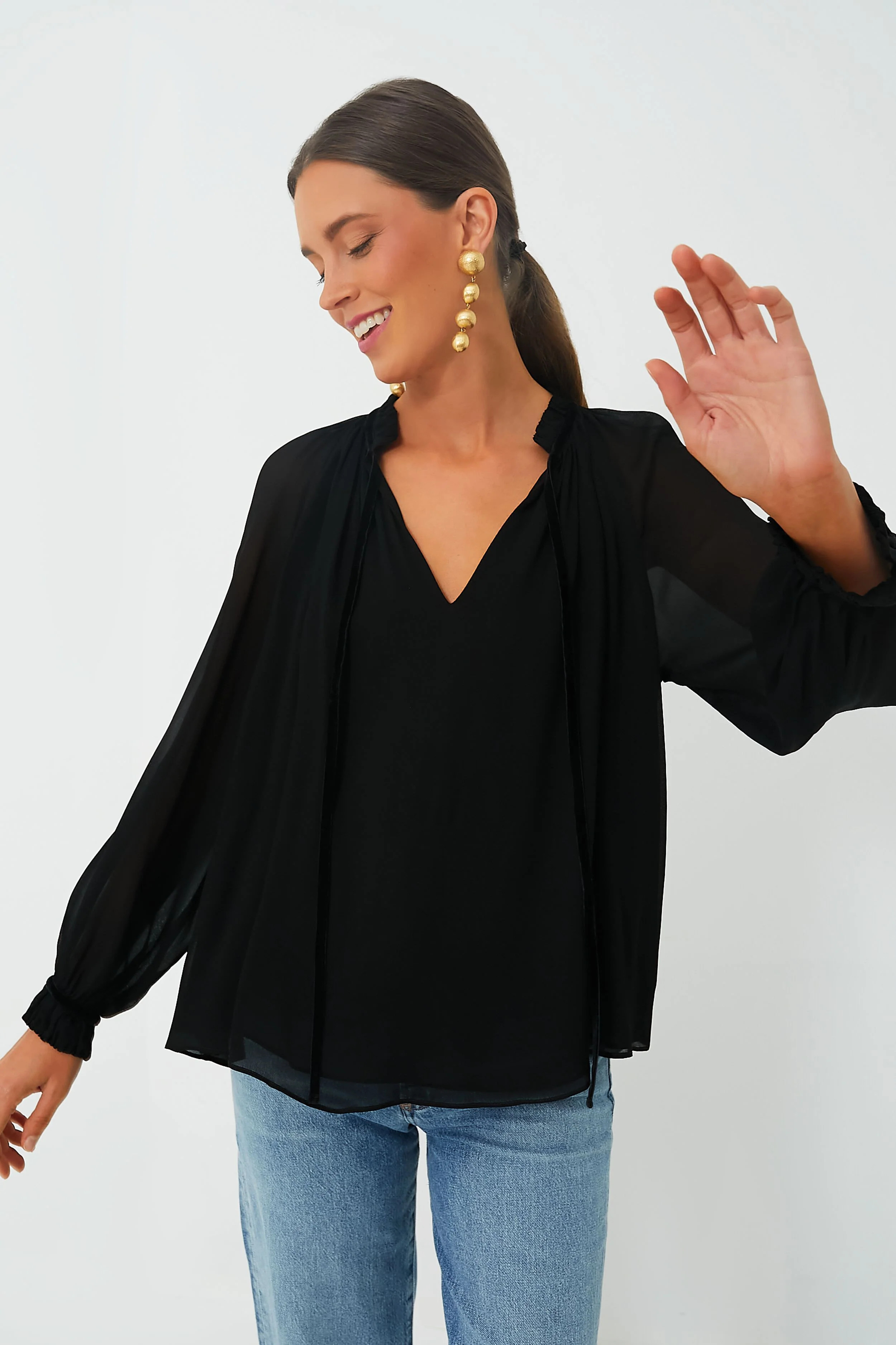 Black Allison Tie Blouse | Tuckernuck (US)