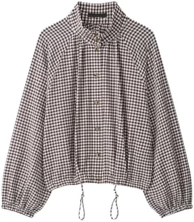 Women's Gingham Jacket Drawstring Button Down Stand Collar Coat | Amazon (US)