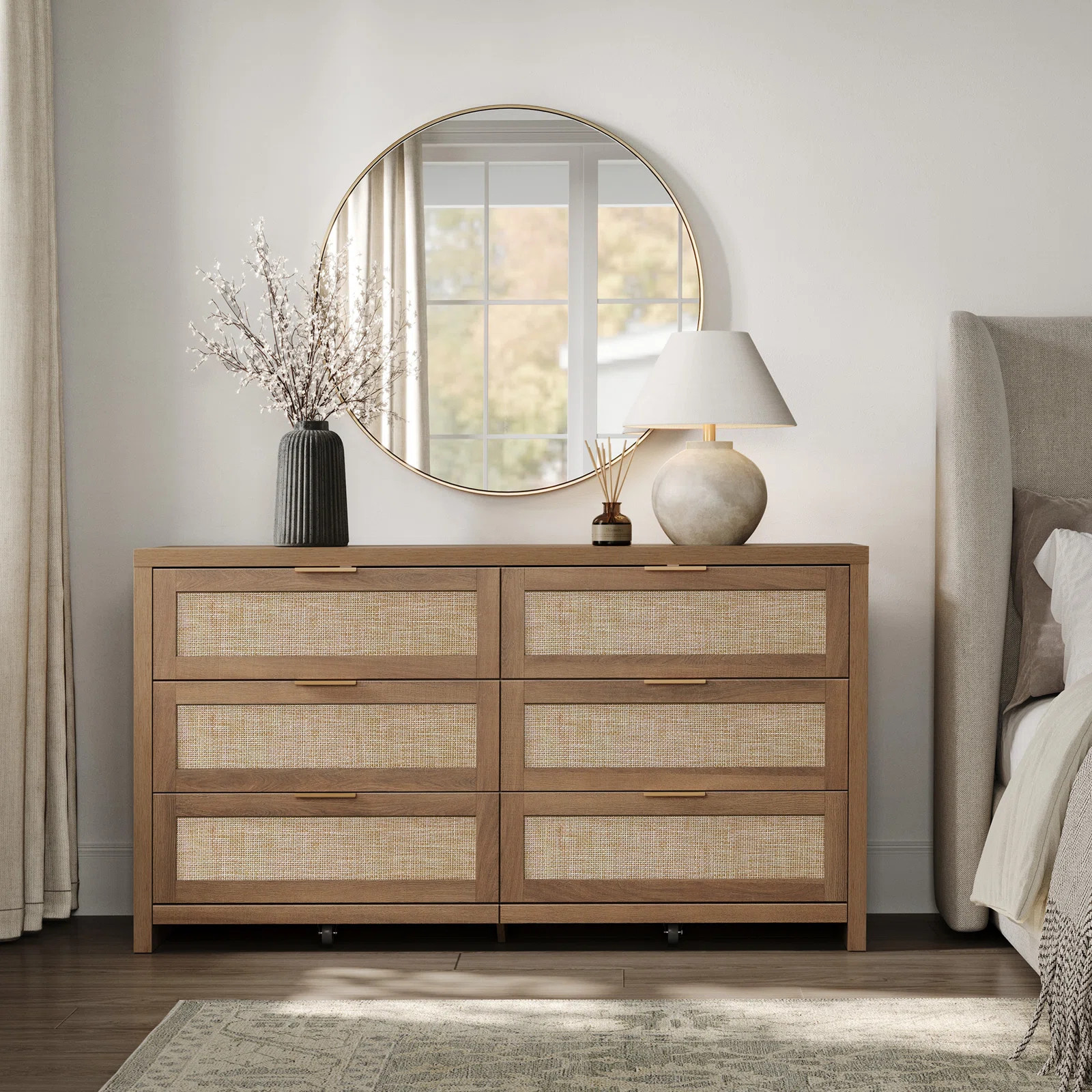 Chada Rattan 6 Drawer 56.85" Wide Dresser With Ample Storage | Wayfair North America