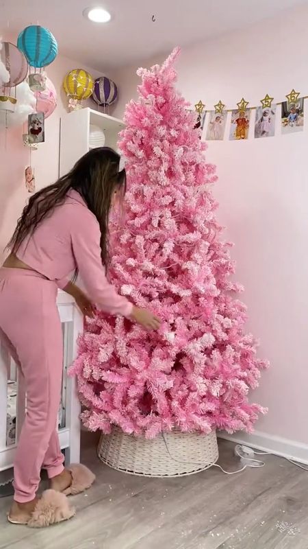 Learn from my mistake, make sure to buy your tree collar before putting up your Christmas tree. Here’s The perfect pink Christmas flocked tree from @kingofchristmas 

#LTKHoliday #LTKhome #LTKSeasonal