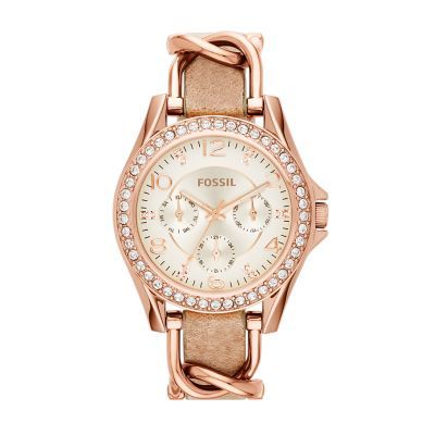 Riley Multifunction Rose-Tone & Sand Leather Watch | Fossil (US)