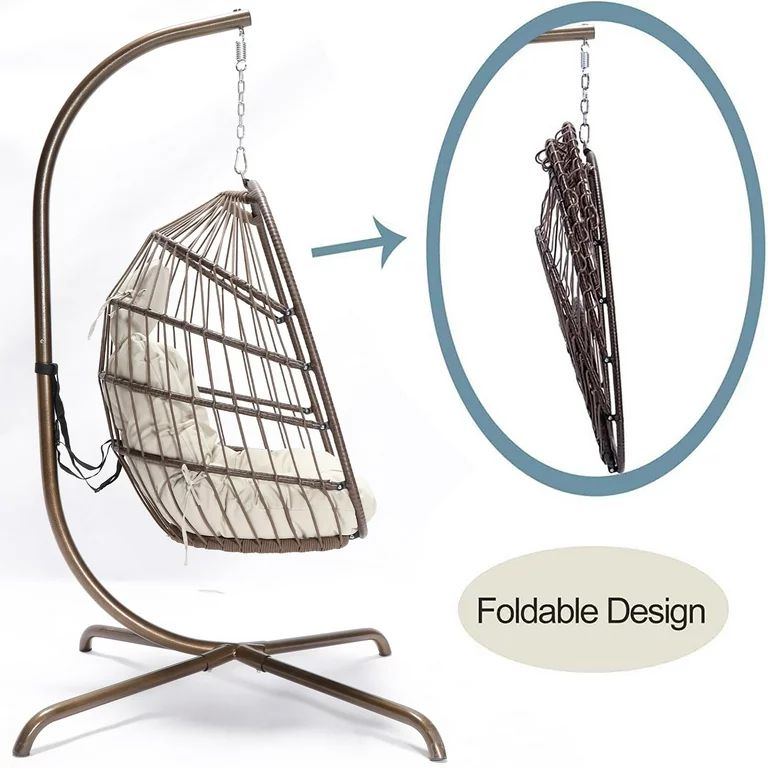Nicesoul Foldable Wicker Hanging Egg Chair with Stand and Cover, Brown 350 lbs Maximum Weight | Walmart (US)