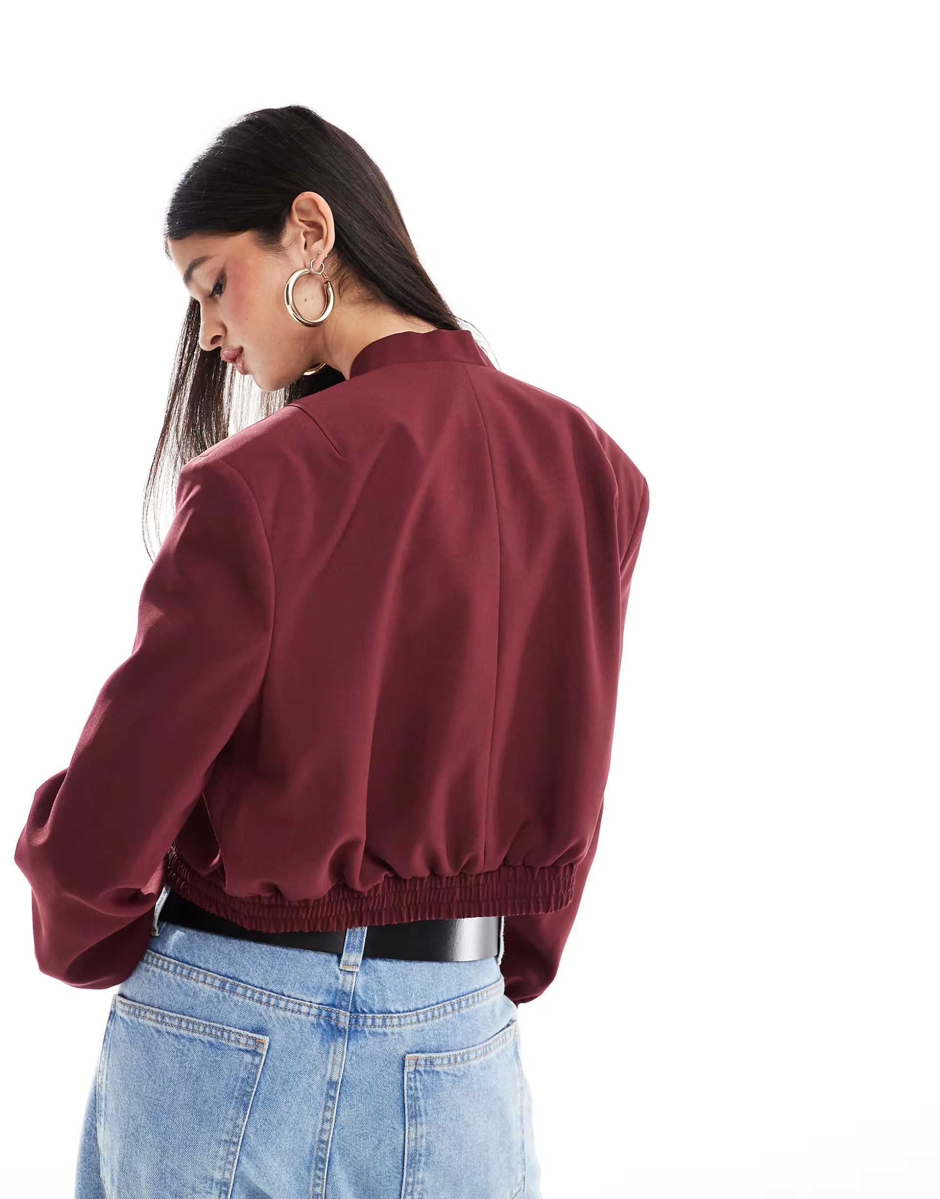 ASOS DESIGN tailored bomber jacket with strong shoulder in claret | ASOS | ASOS (Global)