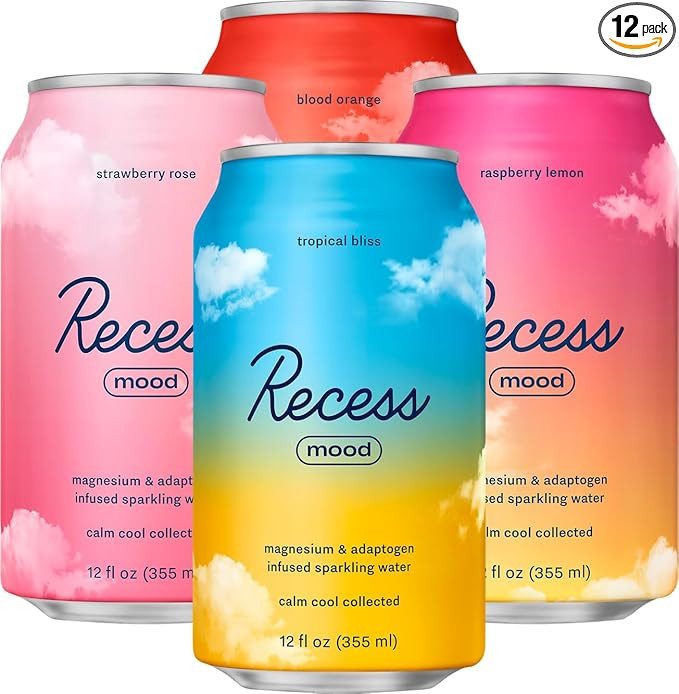Recess Mood Magnesium & Adaptogen Drink, Relaxation Beverage, 12 ounce (Paradise Sampler Variety ... | Amazon (US)