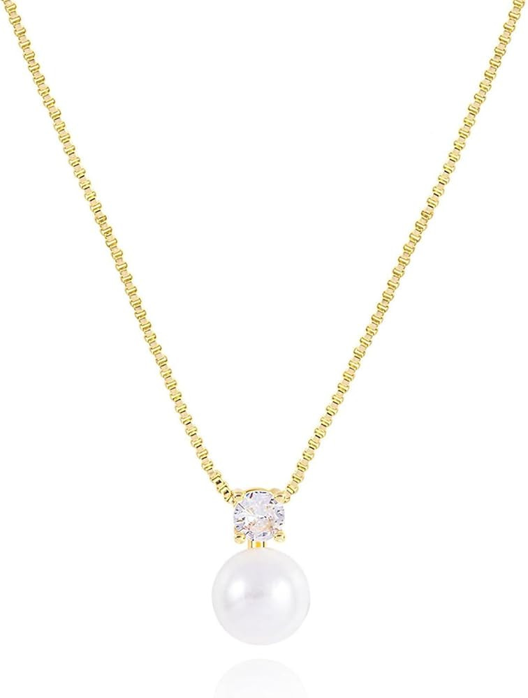 Gold Pearl Necklaces for Women, 14K Natural Freshwater Dainty Pearl Choker Necklaces for Women, E... | Amazon (US)