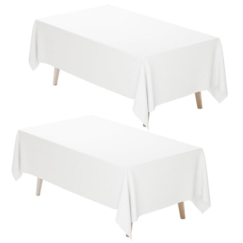 Fixwal White Tablecloth Rectangle 60 x 102 Inch, 2 Pack 6ft Polyester Fabric Table Cloths Rectangular Table Covers for Party, Banquet, Dining, Birthday, Wedding | Amazon (US)