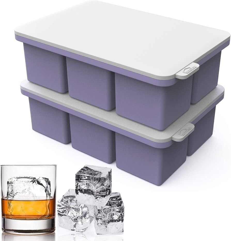 Large Square Ice Cube Tray with lid, Big Block Ice Cube 2 Inch, Giant Cocktail Silicone Ice Maker... | Amazon (US)