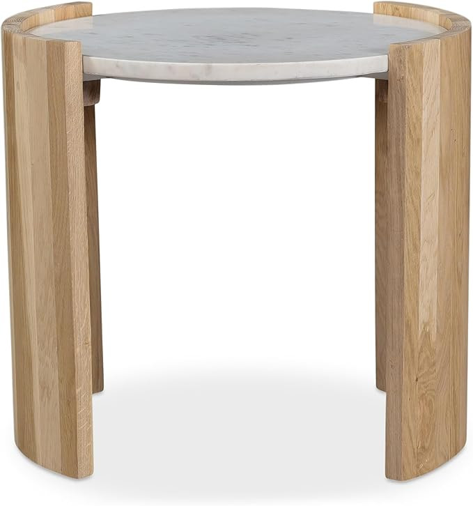 Crest Side Table, Banswara White Marble Top, Solid Oak Base, Oval, White | Amazon (US)