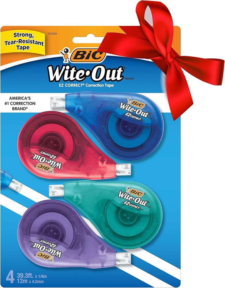 BIC Wite-Out Brand EZ Correct Correction Tape, 19.8 Feet, 4-Count Pack of white Correction Tape, ... | Amazon (US)