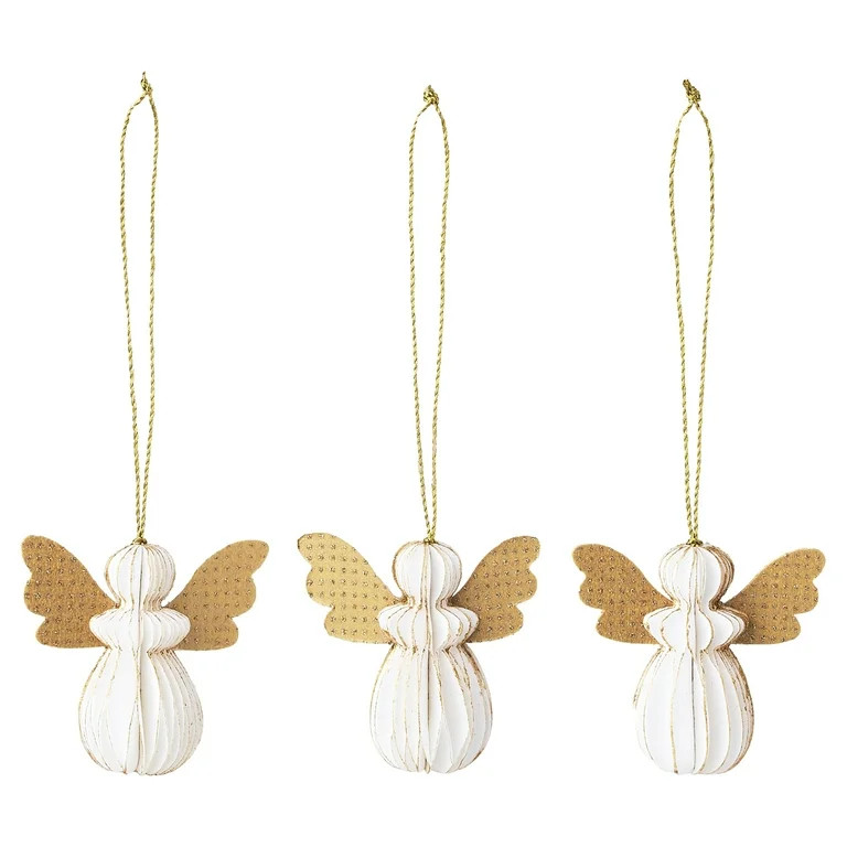 Gold and White Mini Paper Angel Christmas Ornaments, 2.3", 3 Count, by Holiday Time | Walmart (US)