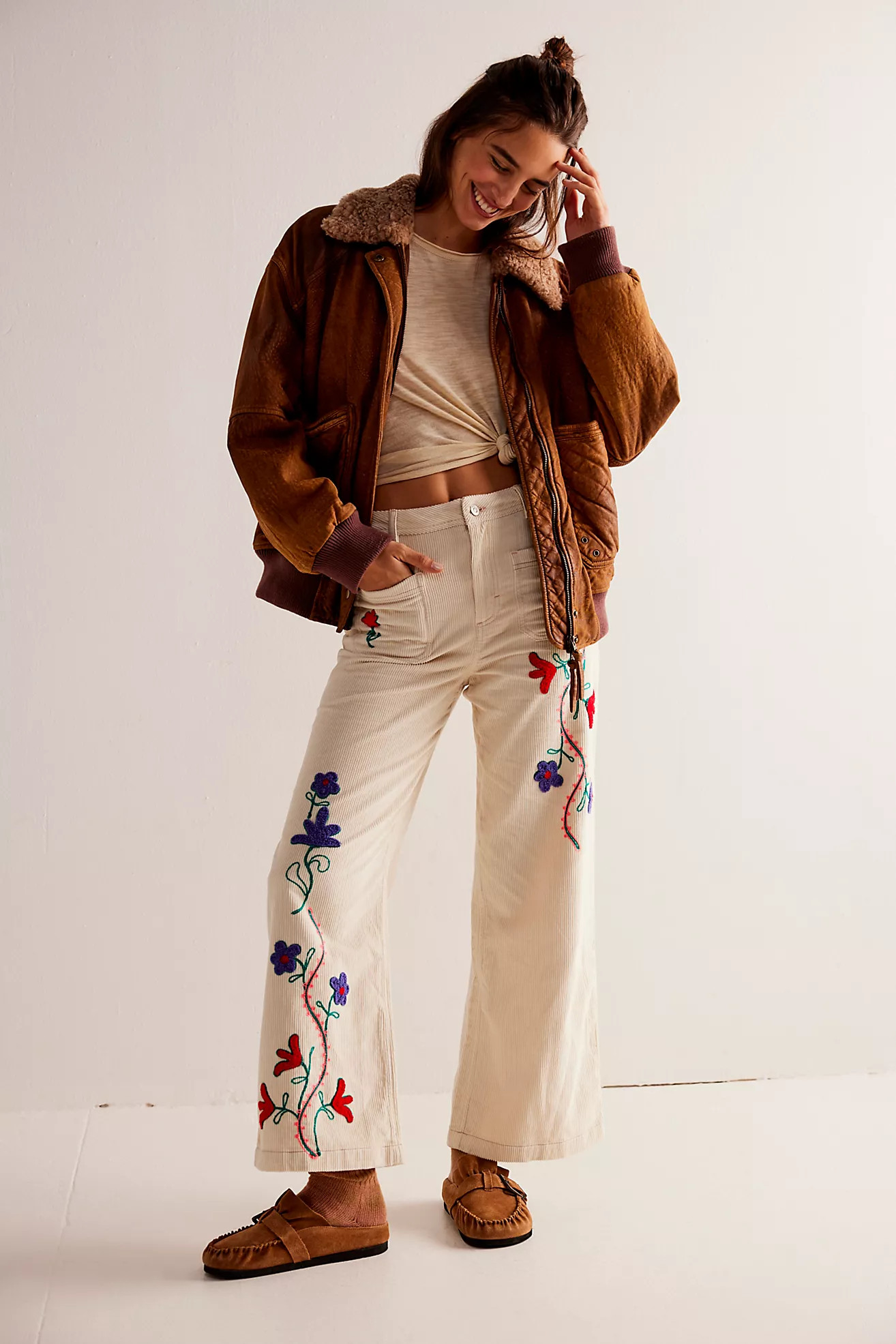 We The Free Winter Bloom Embroidered Wide-Leg Jeans | Free People (Global - UK&FR Excluded)