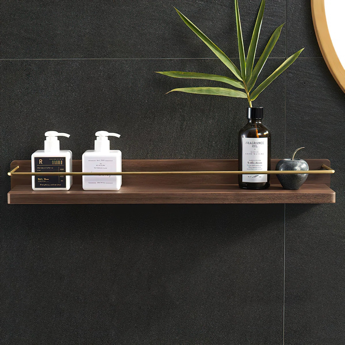 Dandre Modern Brass Wooden Shelf | Wayfair North America