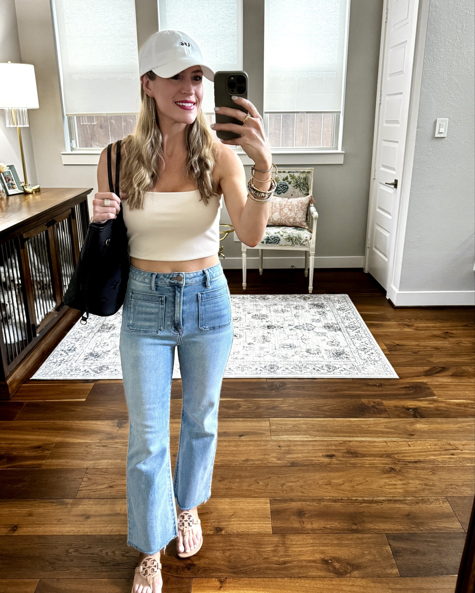 Casual outfit 🤍

I’m crazy for these jeans! I’m wearing a 26 and they’re a hint loose in the waist but I’m not sure that I would actually size down. I’m waiting for the darker color to come back in stock. Use code APRIL30 for 30% off and code CLOSET40 for a bunch of items that are 40% off. 

#everypiecefits

Denim
High waisted jeans 
Flared jeans 
Flared denim 
Brunch outfit 
Denim jacket 
Sandals
Summer outfit 

#LTKFindsUnder50 #LTKSaleAlert #LTKOver40